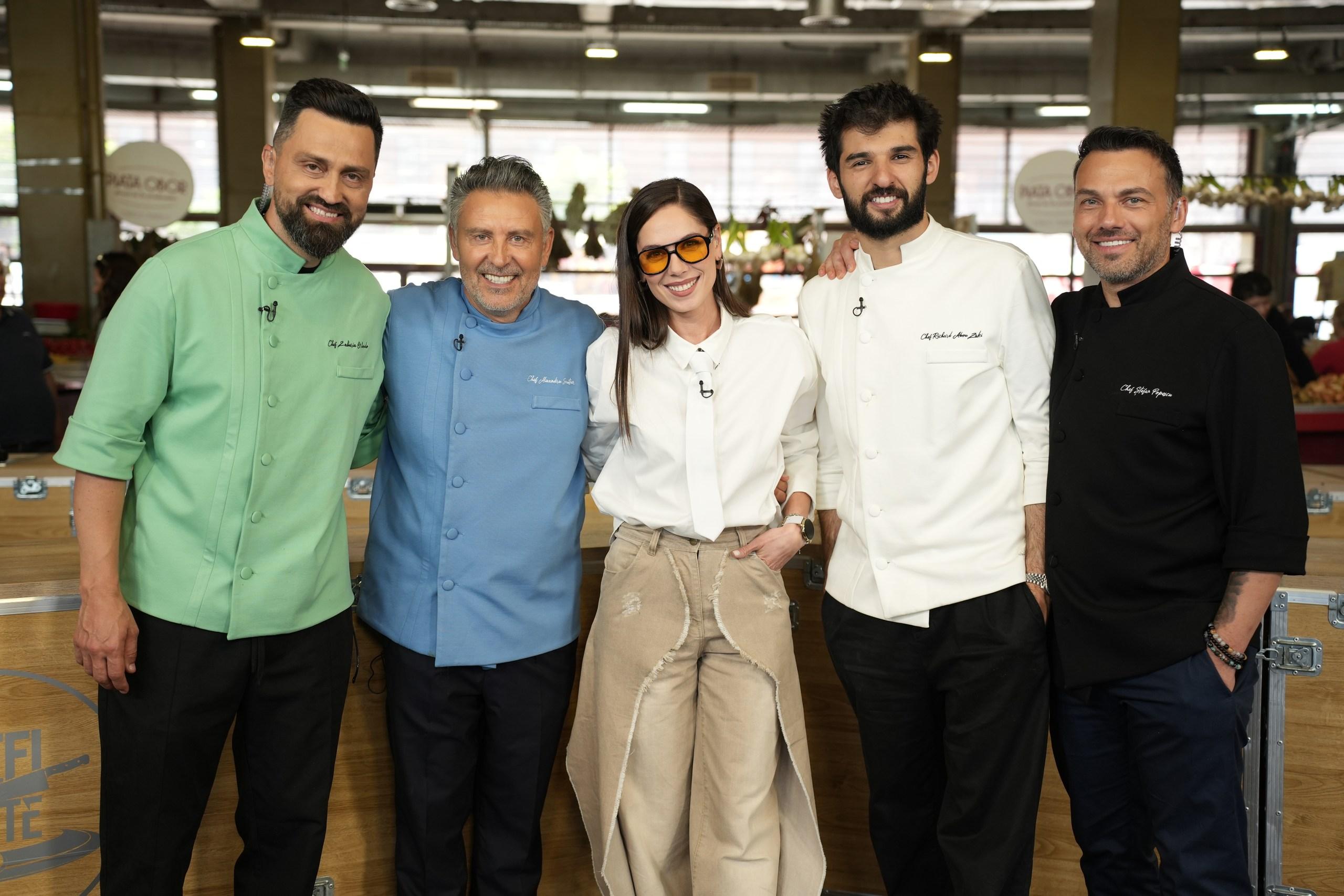 Chef Richard Abou Zaki, Chef Alexandru Sautner, Chef Orlando Zaharia și Chef Ștefan Popescu, alături de Irina Fodor